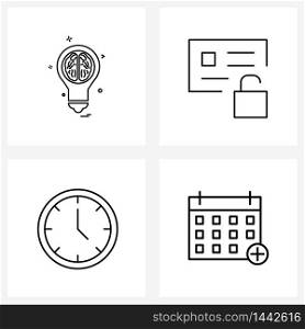 Simple Set of 4 Line Icons such as bulb, clock, education, debit, calendar Vector Illustration