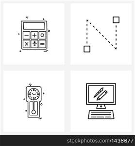 Simple Set of 4 Line Icons such as calculator; time; calculate; itinerary; wall clock Vector Illustration