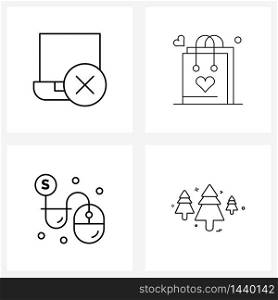 Simple Set of 4 Line Icons such as cancel, click, laptop, love, marketing Vector Illustration
