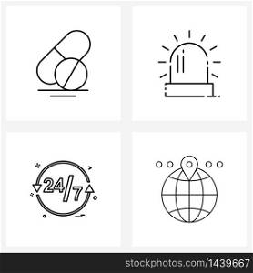 Simple Set of 4 Line Icons such as capsule, hours, tablets, light, time Vector Illustration