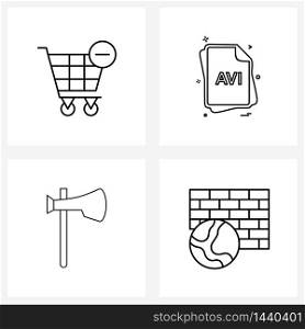 Simple Set of 4 Line Icons such as cart, cowboy, file, files, India Vector Illustration