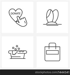 Simple Set of 4 Line Icons such as charity, bathtub, online, sport, pet Vector Illustration