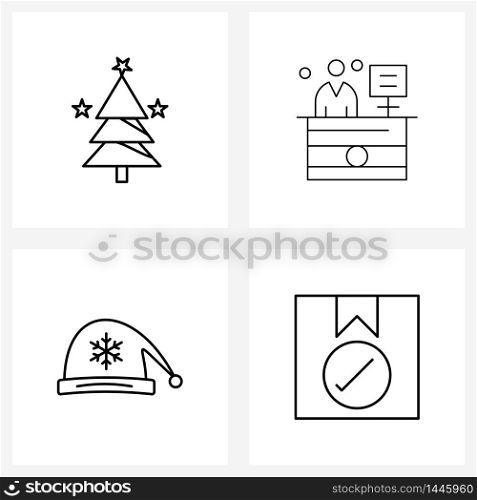 Simple Set of 4 Line Icons such as Christmas tree, Santa hat, reception, Santa clause, delivery Vector Illustration