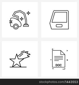 Simple Set of 4 Line Icons such as clean, decoration, vacuum, part, star Vector Illustration