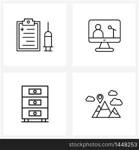 Simple Set of 4 Line Icons such as clipboard, furniture, syringe, news, mountains Vector Illustration