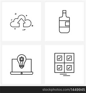 Simple Set of 4 Line Icons such as cloud, idea, bottle, meal, checklist Vector Illustration