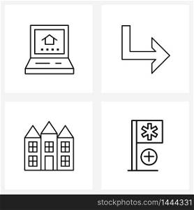 Simple Set of 4 Line Icons such as computer, flag, laptop, down, flag Vector Illustration