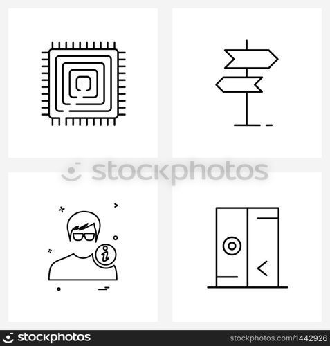 Simple Set of 4 Line Icons such as cpu, profile, direction board, right, login Vector Illustration