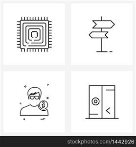 Simple Set of 4 Line Icons such as cpu, profile, direction board, right, login Vector Illustration