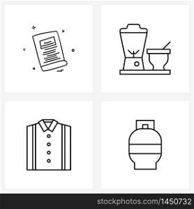 Simple Set of 4 Line Icons such as documents, shirt, school, entertain, cloths Vector Illustration