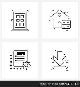Simple Set of 4 Line Icons such as door, gdpr file setting, service, house, gear Vector Illustration