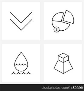 Simple Set of 4 Line Icons such as down arrow, water, graph, coin, cube Vector Illustration