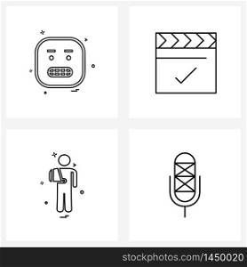 Simple Set of 4 Line Icons such as emoji, medicine, smiley, movie, microphone Vector Illustration