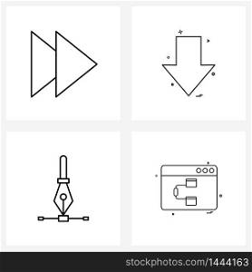 Simple Set of 4 Line Icons such as fast forward, pen, arrow, arrow , web Vector Illustration