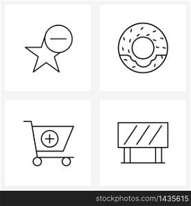 Simple Set of 4 Line Icons such as favorite, plus, remove, eat, barrier Vector Illustration