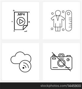 Simple Set of 4 Line Icons such as file, audiometer, file format, video, storage Vector Illustration