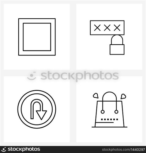 Simple Set of 4 Line Icons such as full, turn, view, password field, location Vector Illustration