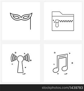 Simple Set of 4 Line Icons such as Halloween, technology, party mask, zip, media Vector Illustration