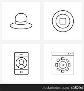 Simple Set of 4 Line Icons such as hat, login, dressing, lunar, phone Vector Illustration