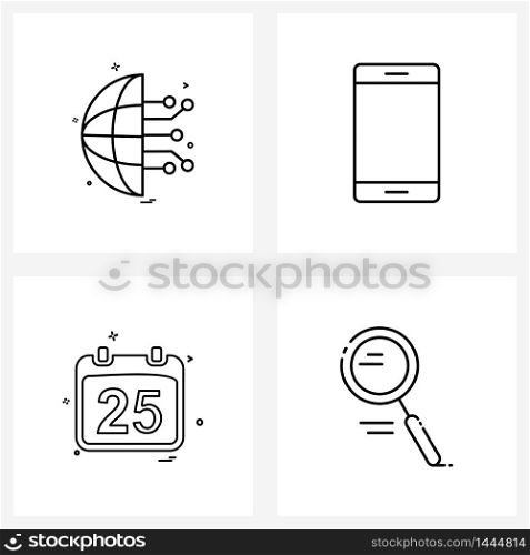 Simple Set of 4 Line Icons such as ic, calendar, tech, smart phone, search Vector Illustration