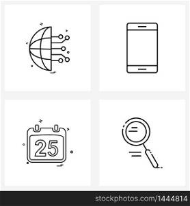 Simple Set of 4 Line Icons such as ic, calendar, tech, smart phone, search Vector Illustration