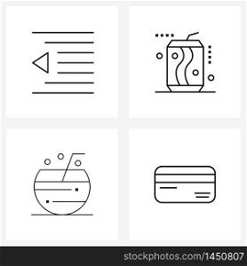 Simple Set of 4 Line Icons such as indent, atm, soda, coconut, shopping Vector Illustration