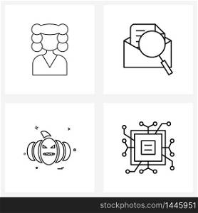 Simple Set of 4 Line Icons such as institution, processor, search, Halloween, circuit Vector Illustration