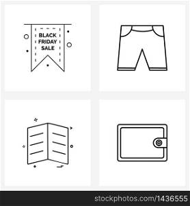 Simple Set of 4 Line Icons such as label; book ; sale; garments; reading Vector Illustration