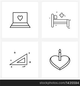 Simple Set of 4 Line Icons such as laptop, geometry, romantic, hospital, math&rsquo;s Vector Illustration