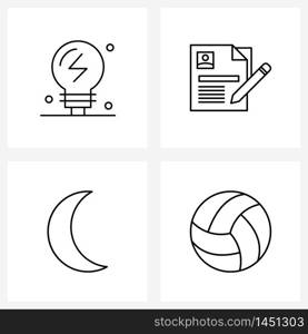 Simple Set of 4 Line Icons such as light, sky, eco, pencil, ball Vector Illustration