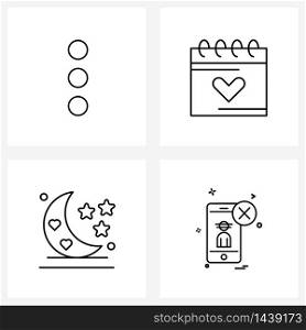 Simple Set of 4 Line Icons such as list, heart, calendar, valentine, smart phone Vector Illustration
