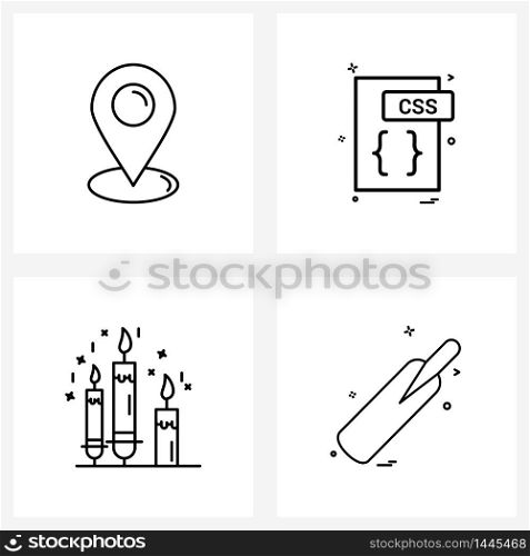 Simple Set of 4 Line Icons such as location, web, file, file format, candles stand Vector Illustration