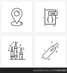 Simple Set of 4 Line Icons such as location, web, file, file format, candles stand Vector Illustration