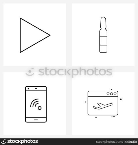 Simple Set of 4 Line Icons such as media, mobile, flacon, phial, finance Vector Illustration