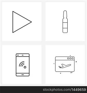 Simple Set of 4 Line Icons such as media, mobile, flacon, phial, finance Vector Illustration