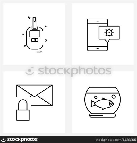 Simple Set of 4 Line Icons such as medical; lock; chat configuration; mail; care Vector Illustration