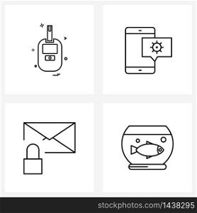Simple Set of 4 Line Icons such as medical; lock; chat configuration; mail; care Vector Illustration