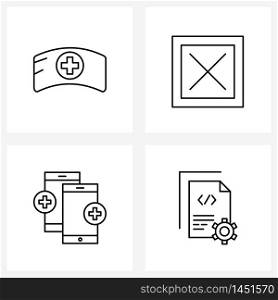 Simple Set of 4 Line Icons such as medical, phone, health, reject, setting document Vector Illustration