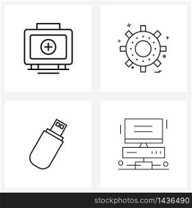 Simple Set of 4 Line Icons such as medical; storage; first; steering; computer Vector Illustration