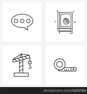 Simple Set of 4 Line Icons such as message, hardware, religion, holy Quran, labour Vector Illustration