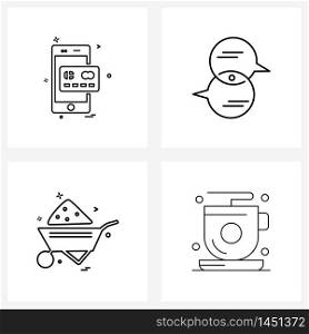 Simple Set of 4 Line Icons such as mobile, trolley, chat, labour, camping Vector Illustration