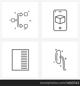 Simple Set of 4 Line Icons such as network, column, dimensional, mobile, ear Vector Illustration