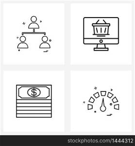 Simple Set of 4 Line Icons such as network, currency, monitor, trolley, meter Vector Illustration