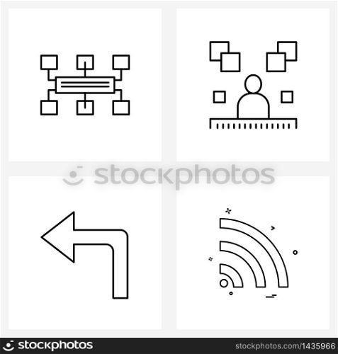 Simple Set of 4 Line Icons such as networking; up; avatar; social media; wife Vector Illustration