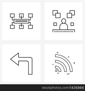 Simple Set of 4 Line Icons such as networking; up; avatar; social media; wife Vector Illustration