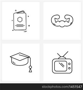Simple Set of 4 Line Icons such as passport, graduate, travel id, gym, graduation cap Vector Illustration
