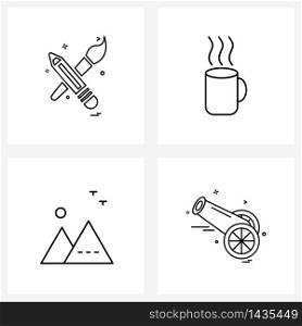 Simple Set of 4 Line Icons such as pen; nature; writing; drink; religious Vector Illustration