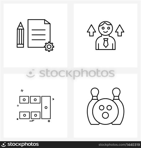 Simple Set of 4 Line Icons such as pencil, table, gear, man, furniture Vector Illustration
