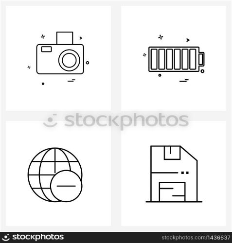 Simple Set of 4 Line Icons such as photo; connection; camera ; power; internet Vector Illustration