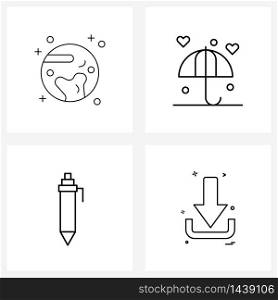 Simple Set of 4 Line Icons such as Pluto, pen, universe, protect, download Vector Illustration